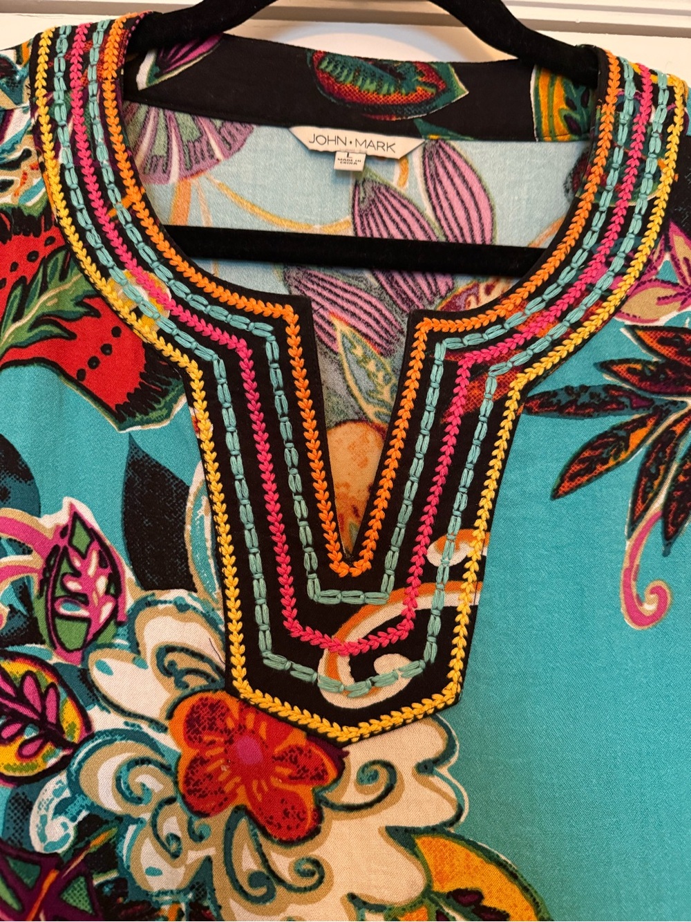 John Mark Teal Floral Tunic Dress with Yellow and Pink Accents - Picture 4 of 4